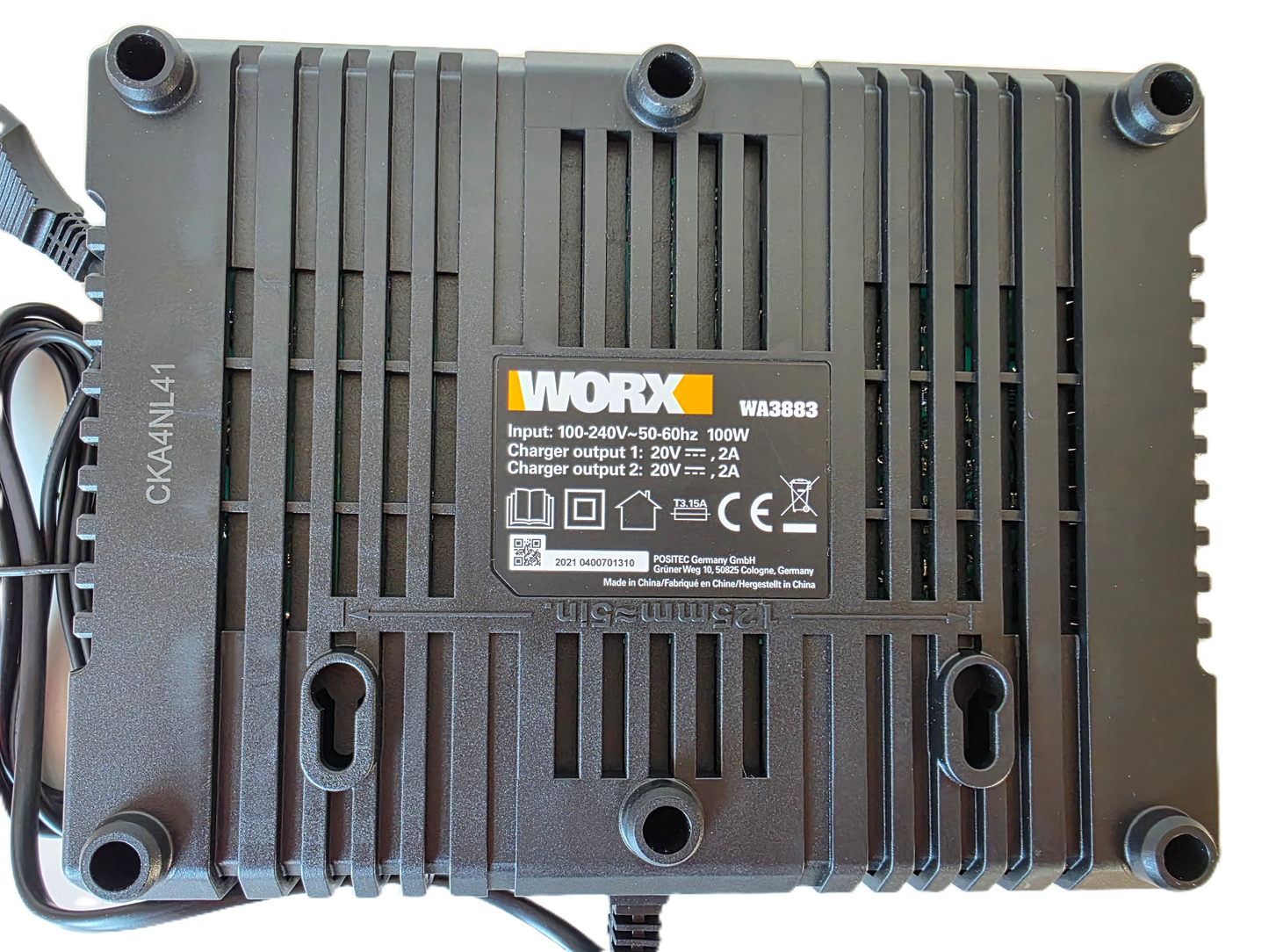 Worx Original 20V Schnellladegerät mit zwei Anschlüssen WA3883
